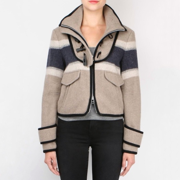 Veronica Beard Ella Blanket Jacket Striped Wool Blend Zip Toggle Closure XS - Picture 2 of 16